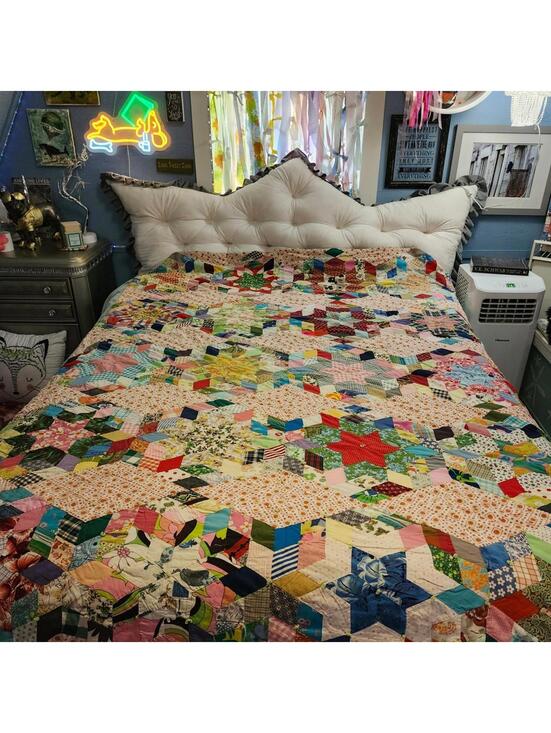 Other - Handmade Patchwork Quilt Vintage Starburst Pattern Colorful Throw Blanket 62x88